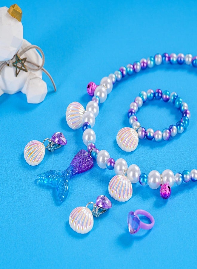 Botrinal 2PCS Mermaid Necklace Bracelet Set Mermaid Jewelry Kit Included Shell Necklace Bracelet Ring Earrings Accessories Dress Up for Mermaid Party - Image 5